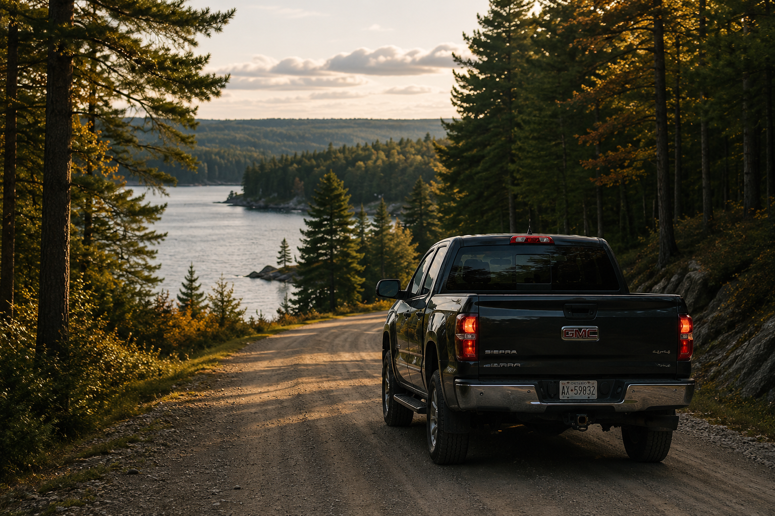 Service truck driving through Parry Sound cottage country